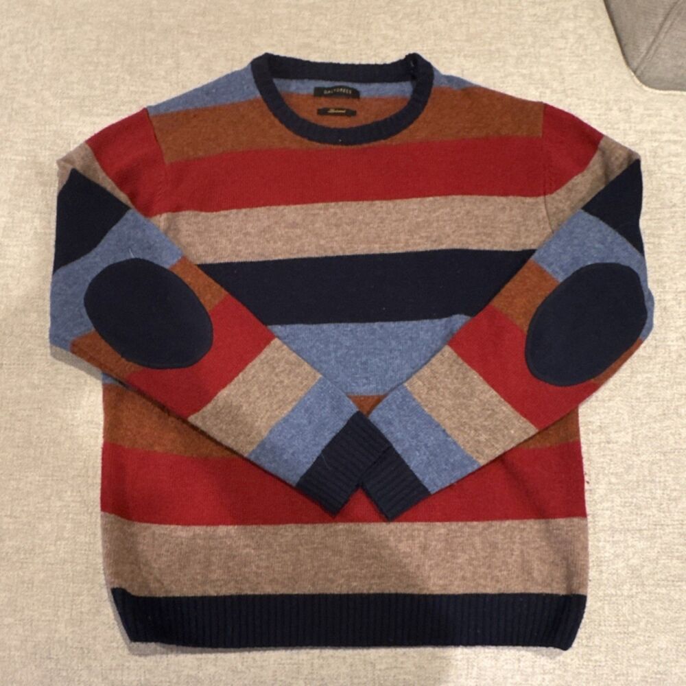 DALYDRESS Multicolor Striped Lambswool Blend Pullover Sweater Elbow Patches
